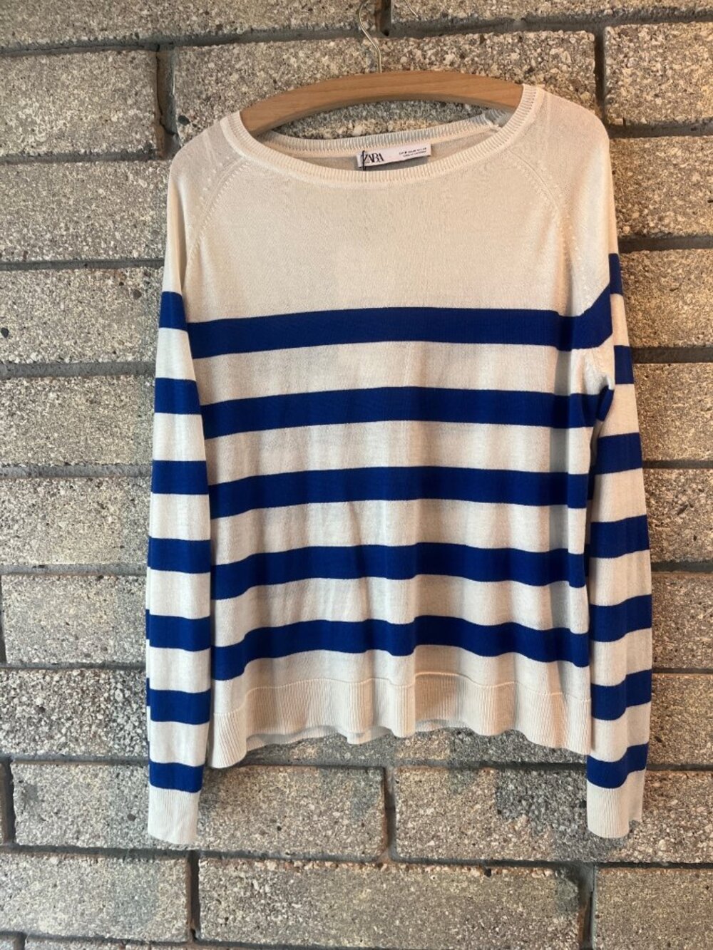 Zara Striped Blue & Cream Lightweight Sweater Size M Womens Breathable Cotton Bl